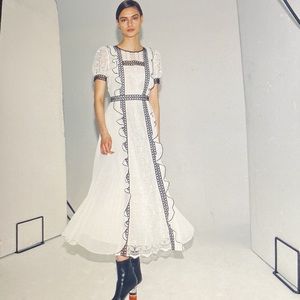 Self Portrait Monochrome lace frilled midi  dress